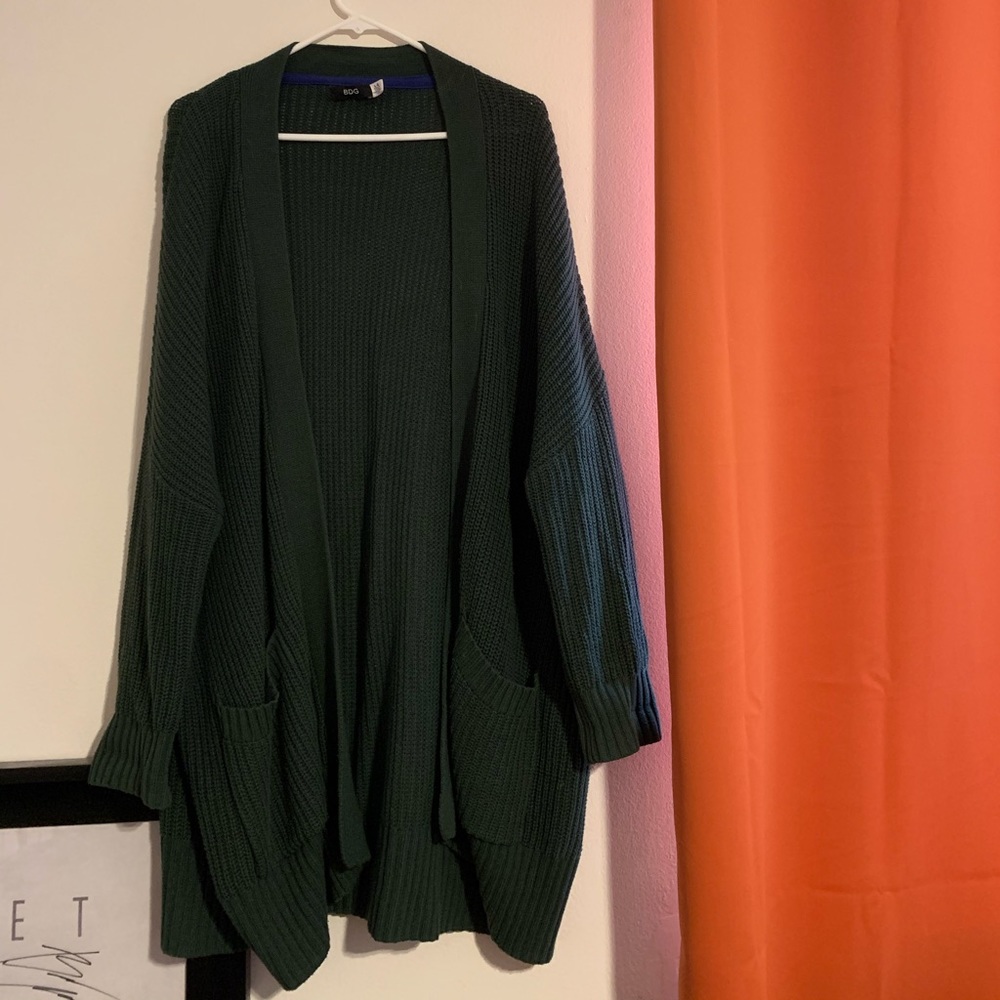 Green BDG Long Cardigan W/Pockets